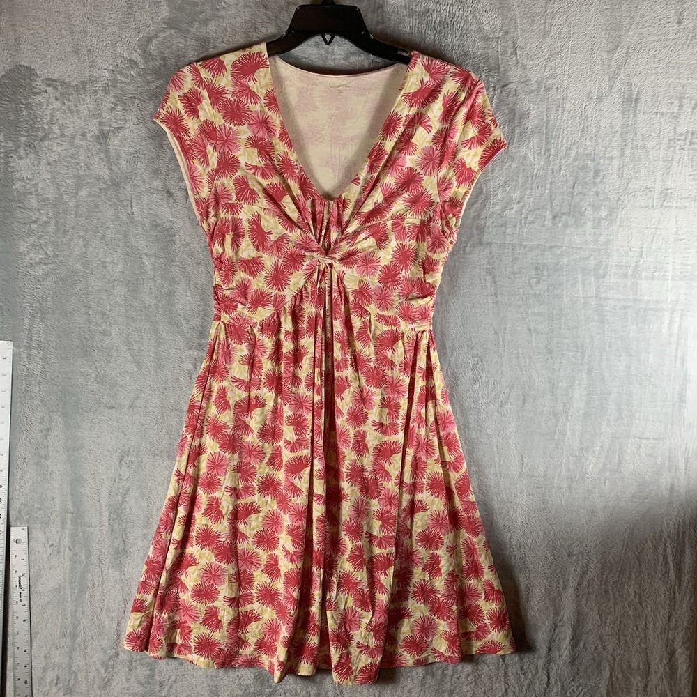 Garnet Hill Women's Dress 8 Fit Flare Pink Floral Cap‎ Sleeve Stretch Babydoll
